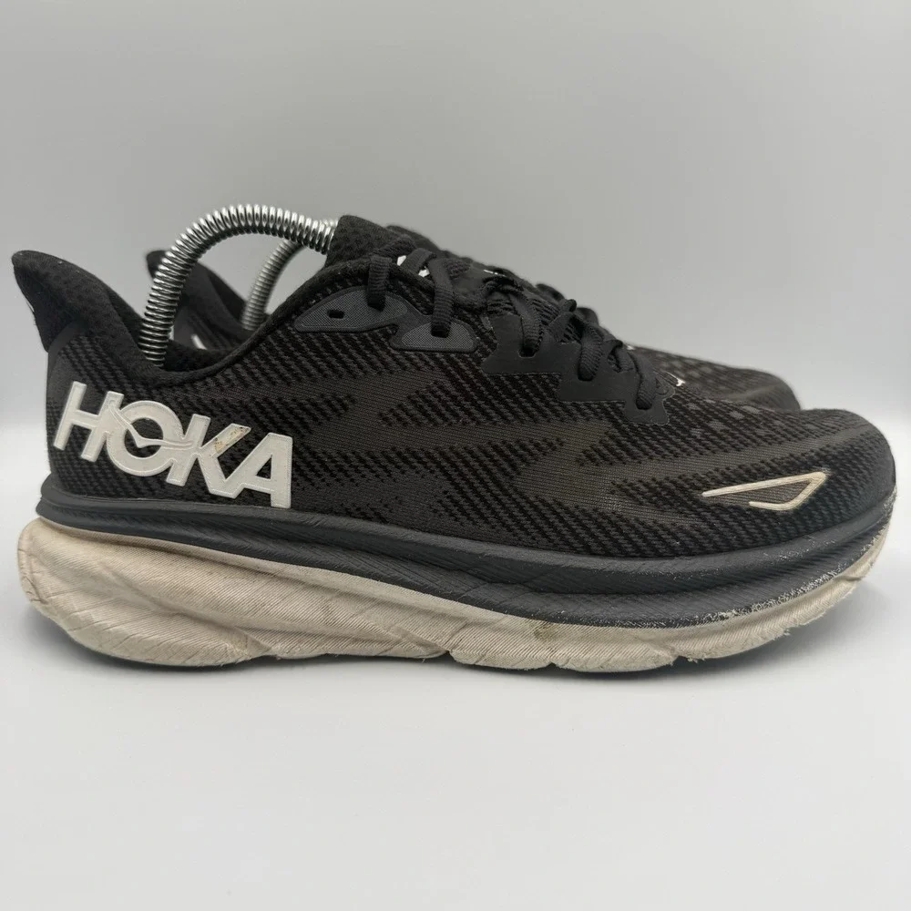 Hoka One One Clifton 9 Women's Size 9 D Wide Black White Running Shoes Sneakers - Picture 1 of 10